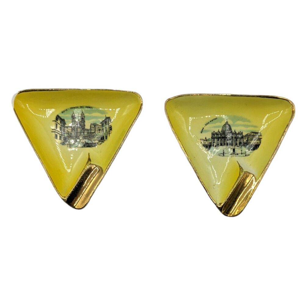 Vintage Ashtrays Rome Roma Souvenir Pair 2 San Pietro Trinita Dei Monti READ